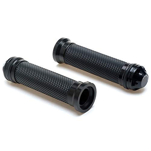 Motorcycle 7/8" Hand Grips - Universal Gel Rubber CNC Billet Aluminum Handlebar Grip With Bar End For 7/8" Handle bar ATV Motorcycle Scooter (Black)