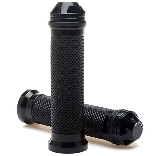 Motorcycle 7/8" Hand Grips - Universal Gel Rubber CNC Billet Aluminum Handlebar Grip With Bar End For 7/8" Handle bar ATV Motorcycle Scooter (Black)
