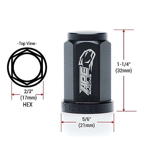 7075-T6 Aluminum Lug Nuts M10x1.25mm 17mm Hex Head Flat Base (Pack of 16) For ATV Quads