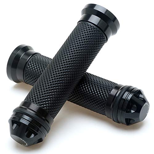 Motorcycle 7/8" Hand Grips - Universal Gel Rubber CNC Billet Aluminum Handlebar Grip With Bar End For 7/8" Handle bar ATV Motorcycle Scooter (Black)