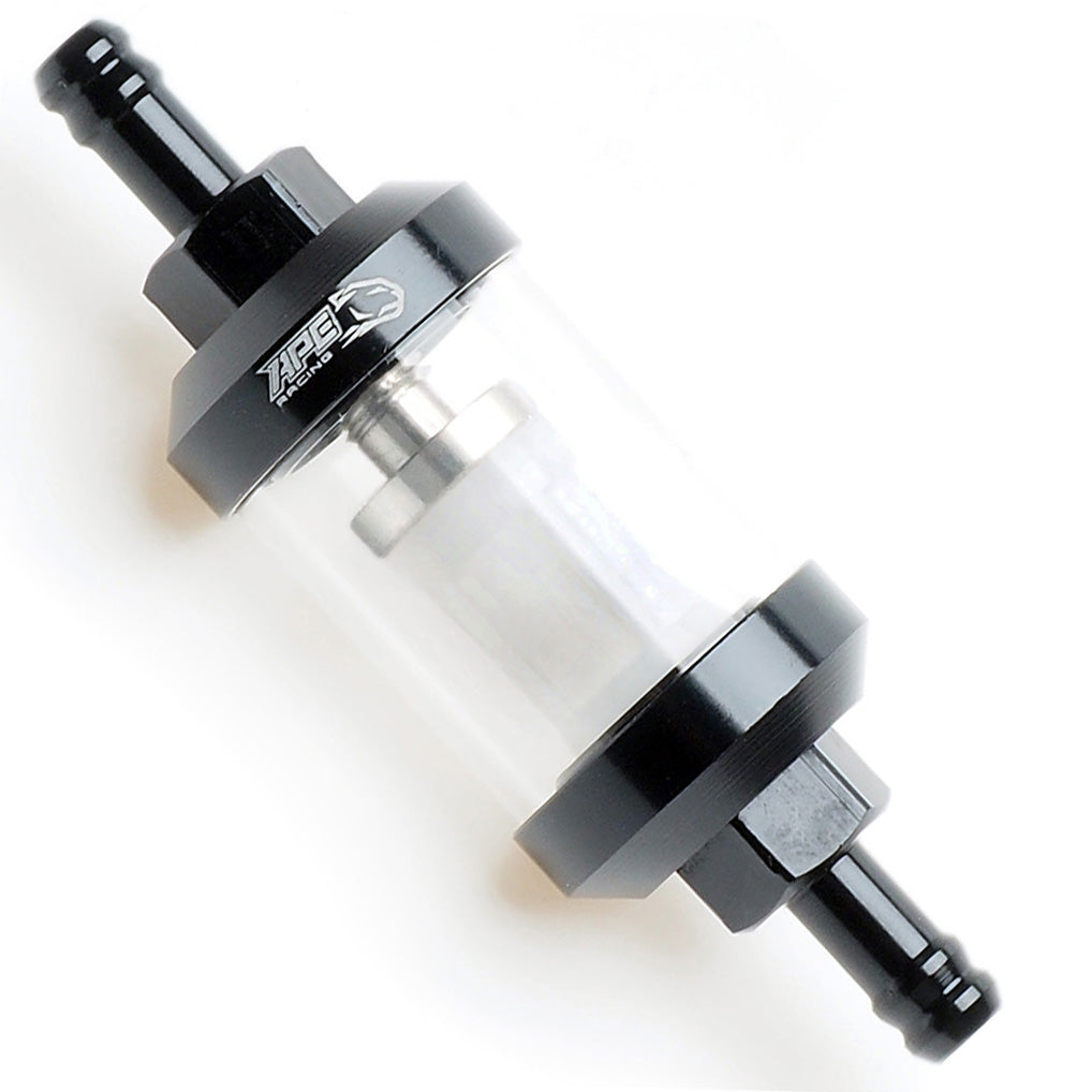 1/4 Inline Fuel Filter - APE RACING Upgraded Billet Aluminum Metal Glass Fuel Filter for Motorcycle ATV Dirt bike Classic bikes and Small Engines, Corrosion Resistance, Washable and High Flow (Black)