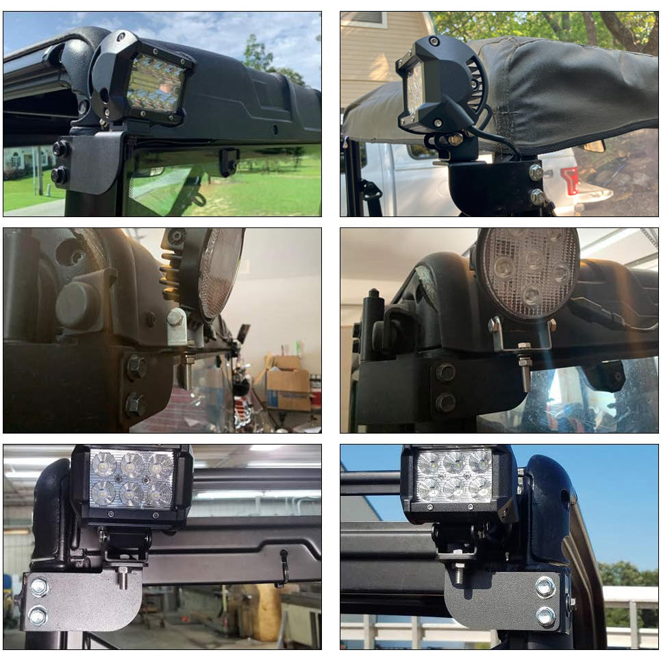 APE RACING UTV Rear Backup Light Mounting Brackets for 2013–2025 Polaris Ranger – Rear Roof Roll Cage LED Pod Mounts