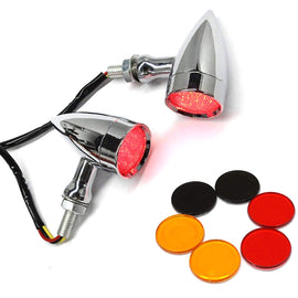 APE RACING Motorcycle Metal Vintage LED Turn Signals Running Tail Lights Chrome M10