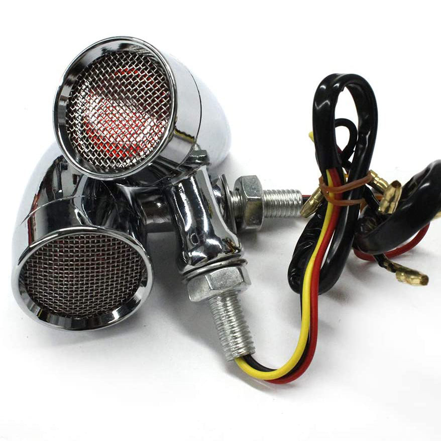 APE RACING Motorcycle Metal Vintage LED Turn Signals Running Tail Lights Chrome M10