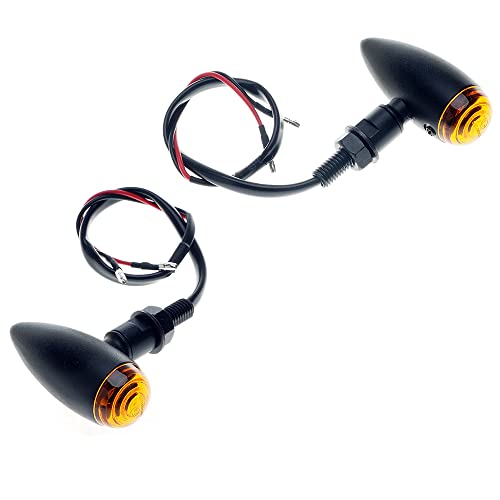 Motorcycle turn signals - APE RACING Classic Bullet Style Metal Blinker Indicators Bulb Lights Universal fit Motorcycle with 10mm Holes Thread (Black + Amber Lenses)