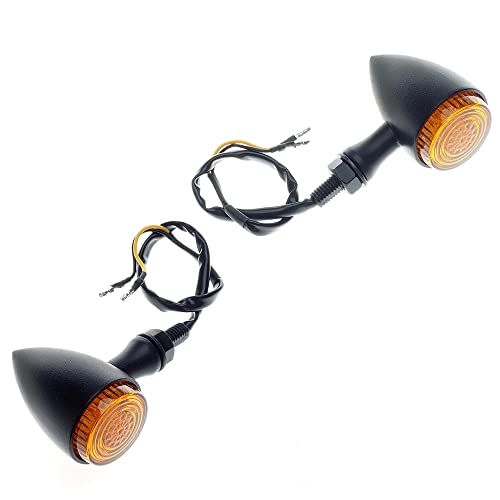 Motorcycle turn signals - APE RACING Classic Bullet Style Metal Blinker Indicators LED Lights Universal fit Motorcycle with 10mm Holes Thread (Black + Amber Lenses)
