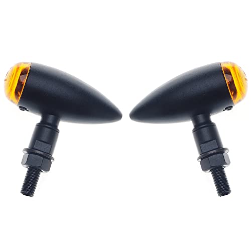 Motorcycle turn signals - APE RACING Classic Bullet Style Metal Blinker Indicators Bulb Lights Universal fit Motorcycle with 10mm Holes Thread (Black + Amber Lenses)