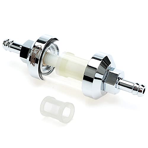 Chrome Billet Aluminum Metal Glass 1/4 Inline Fuel Filter for Motorcycle ATV Dirt bike Classic bikes and Small Engines