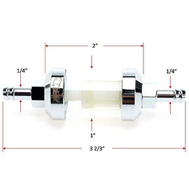 Chrome Billet Aluminum Metal Glass 1/4 Inline Fuel Filter for Motorcycle ATV Dirt bike Classic bikes and Small Engines