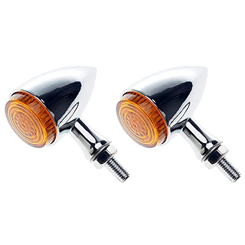 Motorcycle turn signals - APE RACING Classic Bullet Style Metal Blinker Indicators LED Lights Universal fit Motorcycle with 10mm Holes Thread (Chrome + Amber Lenses)