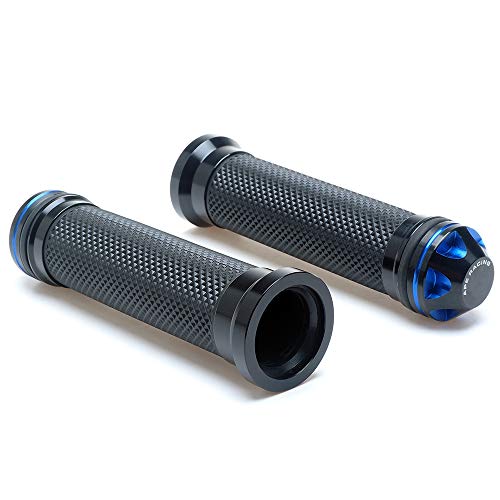 Motorcycle 7/8" Hand Grips - Universal Gel Rubber CNC Billet Aluminum Handlebar Grip With Bar End For 7/8" Handle bar ATV Motorcycle Scooter (Blue)