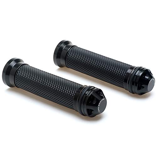 Motorcycle 7/8" Hand Grips - Universal Gel Rubber CNC Billet Aluminum Handlebar Grip With Bar End For 7/8" Handle bar ATV Motorcycle Scooter (Black)