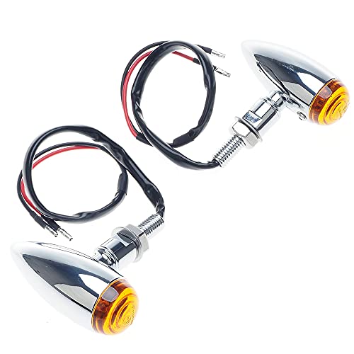 Motorcycle turn signals - APE RACING Classic Bullet Style Metal Chrome Blinker Indicators Bulb Lights with Amber Lenses Universal fit Motorcycle with 10mm Holes Thread