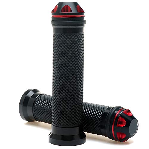 Motorcycle 7/8" Hand Grips - Universal Gel Rubber CNC Billet Aluminum Handlebar Grip With Bar End For 7/8" Handle bar ATV Motorcycle (Red)