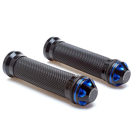 Motorcycle 7/8" Hand Grips - Universal Gel Rubber CNC Billet Aluminum Handlebar Grip With Bar End For 7/8" Handle bar ATV Motorcycle Scooter (Blue)