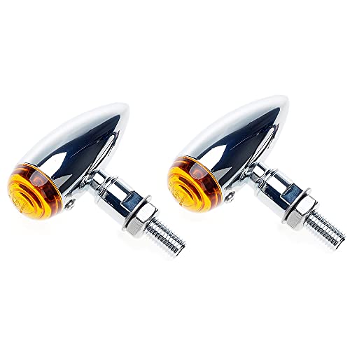 Motorcycle turn signals - APE RACING Classic Bullet Style Metal Chrome Blinker Indicators Bulb Lights with Amber Lenses Universal fit Motorcycle with 10mm Holes Thread