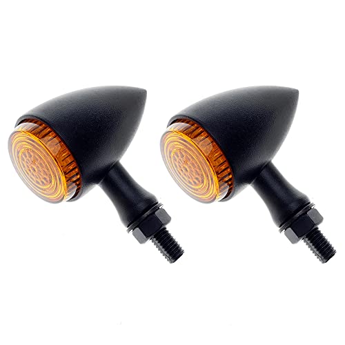 Motorcycle turn signals - APE RACING Classic Bullet Style Metal Blinker Indicators LED Lights Universal fit Motorcycle with 10mm Holes Thread (Black + Amber Lenses)