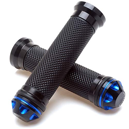 Motorcycle 7/8" Hand Grips - Universal Gel Rubber CNC Billet Aluminum Handlebar Grip With Bar End For 7/8" Handle bar ATV Motorcycle Scooter (Blue)