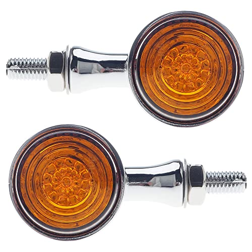 Motorcycle turn signals - APE RACING Classic Bullet Style Metal Blinker Indicators LED Lights Universal fit Motorcycle with 10mm Holes Thread (Chrome + Amber Lenses)