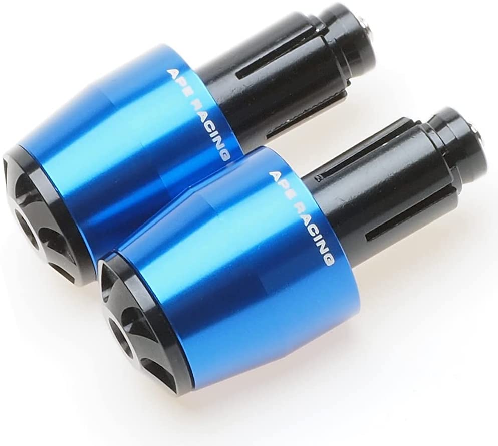 Motorcycle Handlebar Ends - APE RACING Universal Billet Aluminum Bar End Cap Plugs Weights For 7/8" bars or 1 1/8" Fat Bars Fit Any Motorcycle Dirt bike Scooter with Hollow Handlebars (Blue)