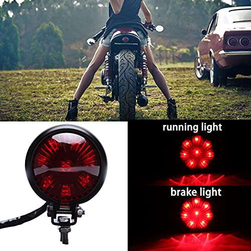 APE RACING Motorcycle Metal Tail Light Red Running Brake Stop Taillight Compatible With Chopper Bobber Cafe Racer Vintage Bikes