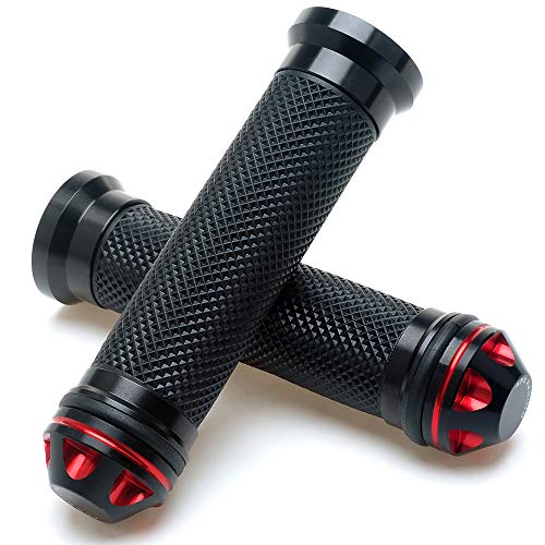 Motorcycle 7/8" Hand Grips - Universal Gel Rubber CNC Billet Aluminum Handlebar Grip With Bar End For 7/8" Handle bar ATV Motorcycle (Red)