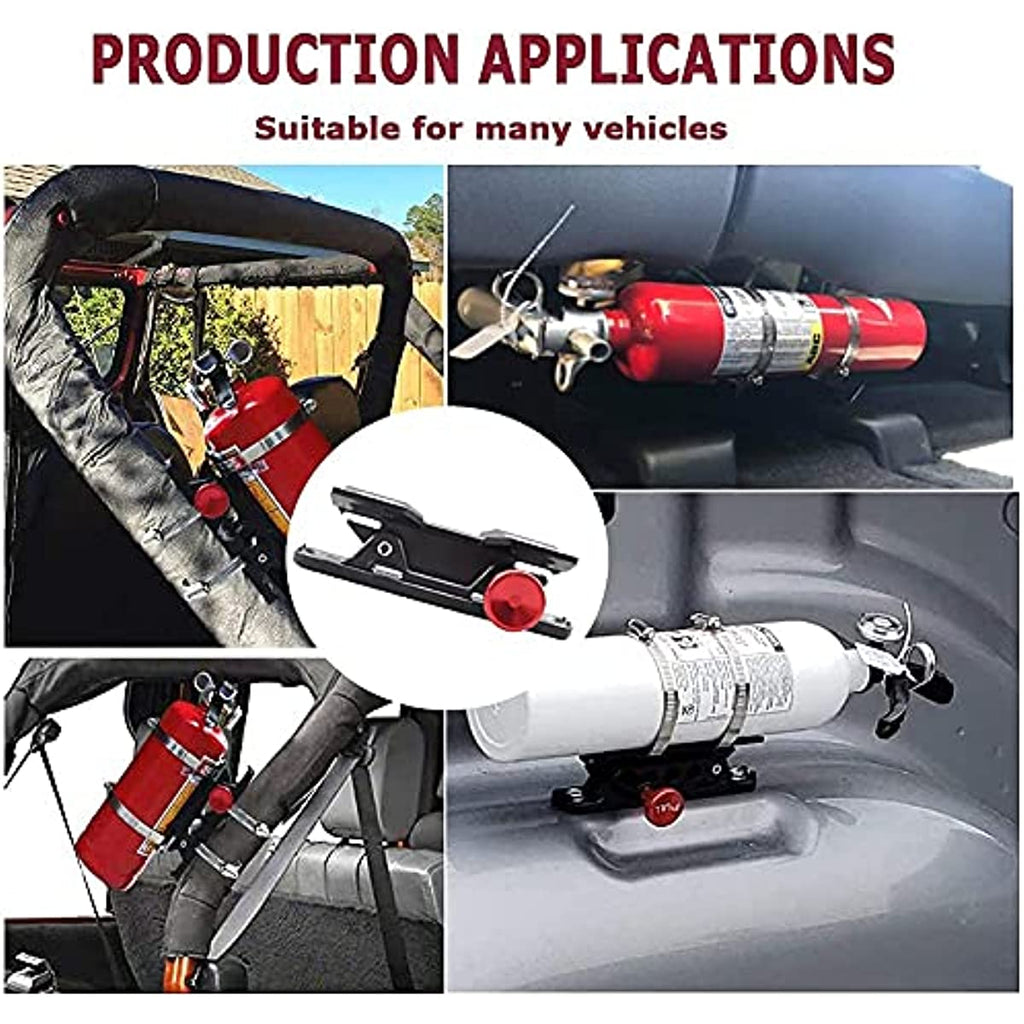APE RACING Billet Aluminum Quick Release Universal Roll Bar Fire Extinguisher Mount Holder with 4 Clamps for UTV ATV offroad Vehicles