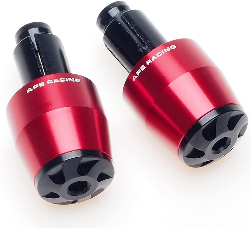 Motorcycle Handlebar Ends - APE RACING Universal Billet Aluminum Bar End Cap Plugs Weights For 7/8" bars or 1 1/8" Fat Bars Fit Any Motorcycle Dirt bike Scooter with Hollow Handlebars (Red)