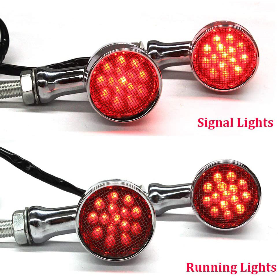 APE RACING Motorcycle Metal Vintage LED Turn Signals Running Tail Lights Black M10