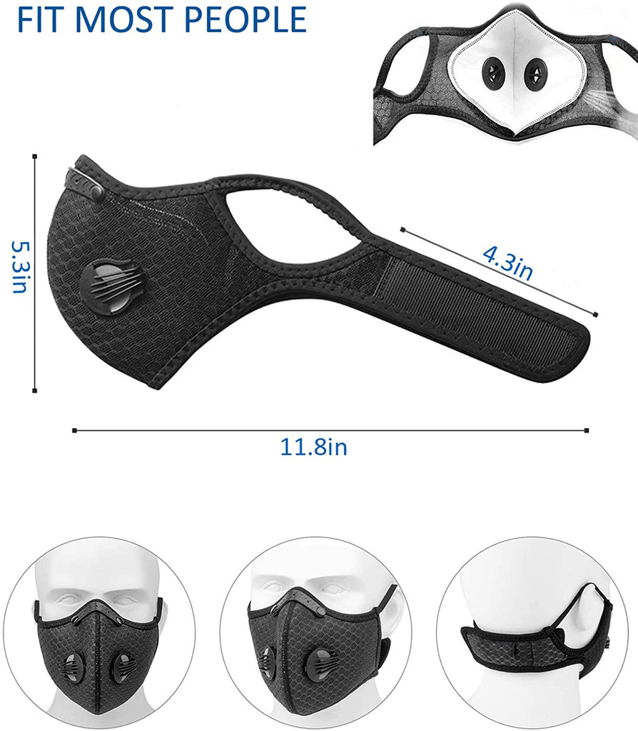 Sports Face Mask (Pack of 2 Masks) Reusable with Filters for Outdoor Protection
